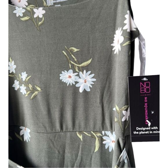 Women’s green floral dress spring summer fresh fabric sleeveless olive. - Picture 5 of 9